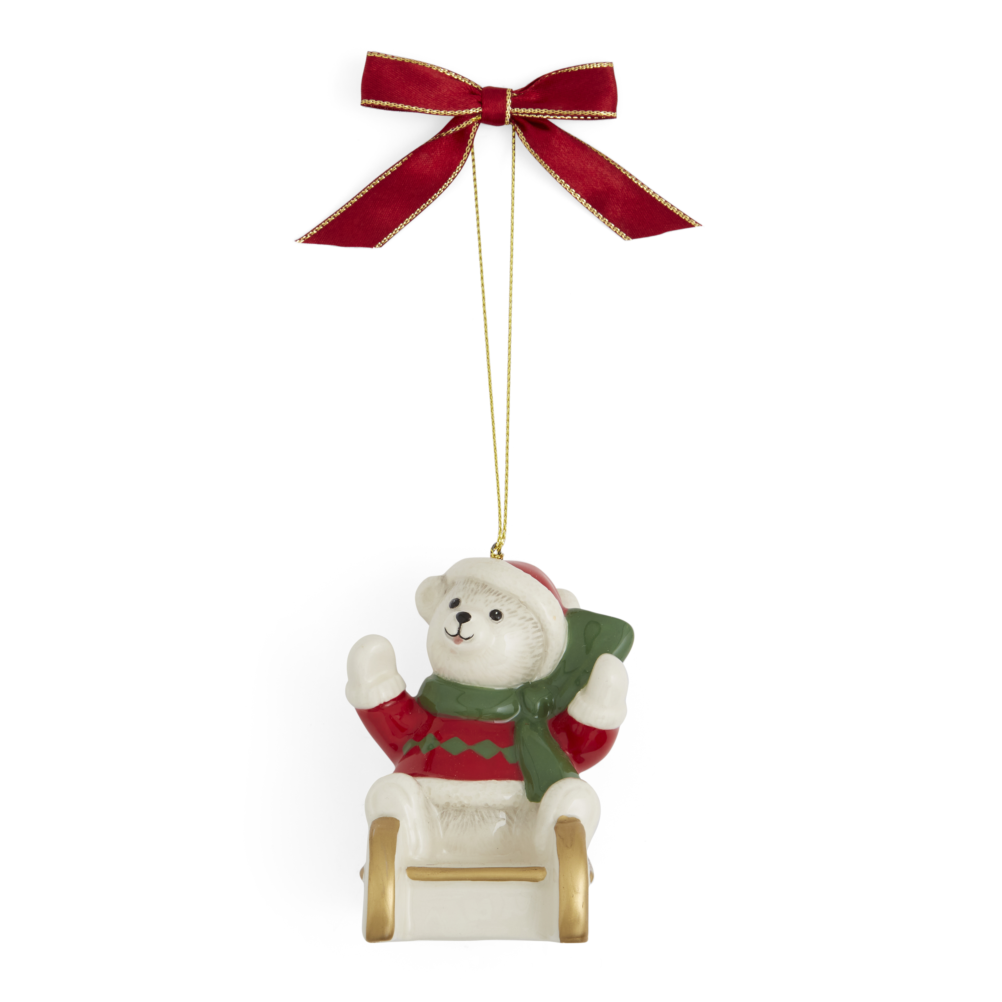 Christmas Tree Teddy On Sleigh Ornament image number null